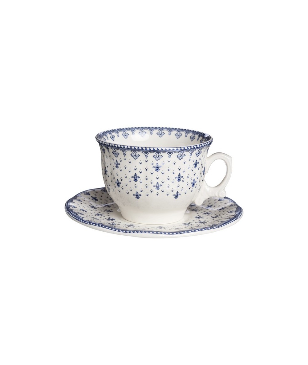 TAZA DE DESAYUNO CON PLATO FLOR DE LIS AZUL