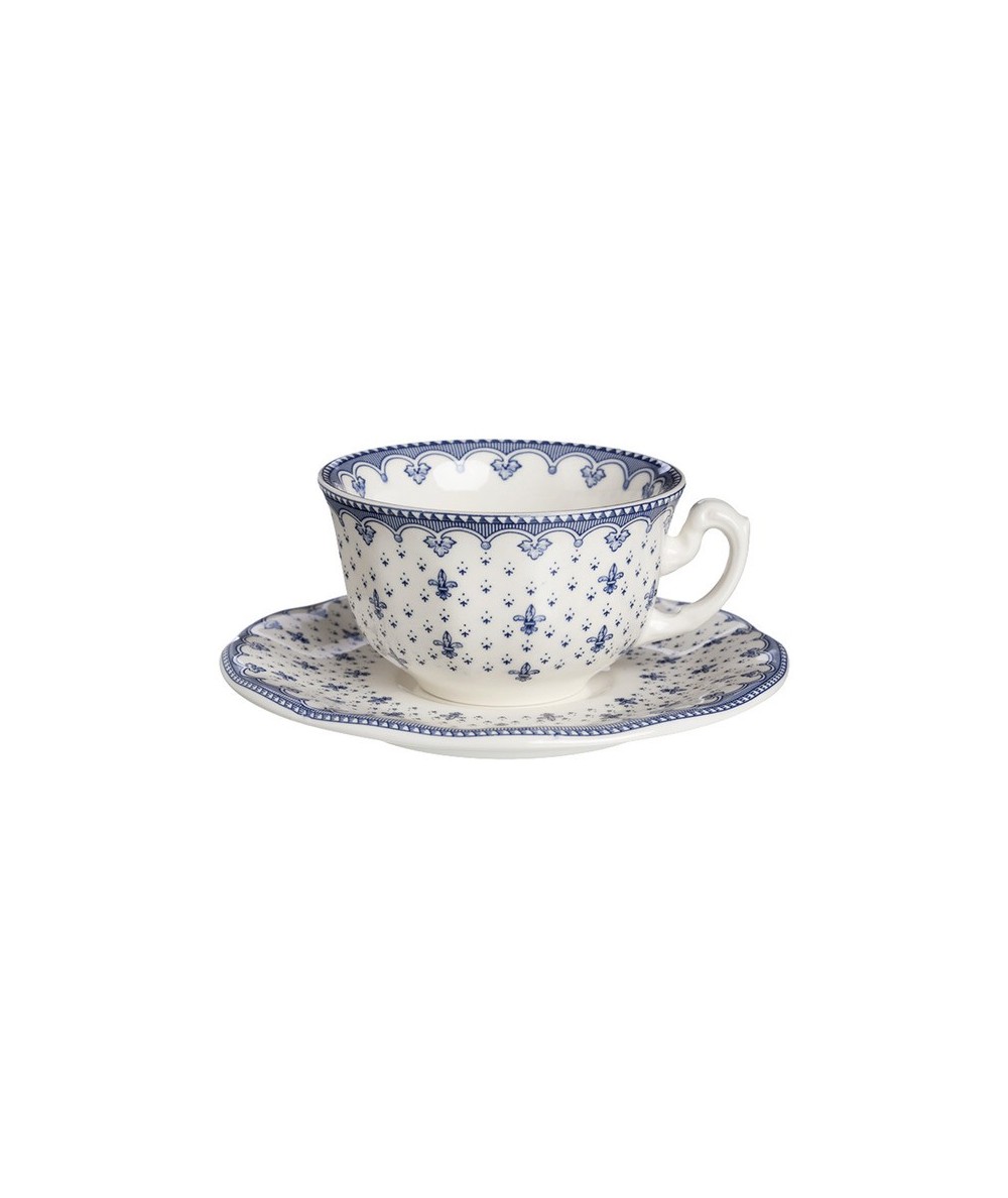 TAZA DE TE CON PLATO FLOR DE LIS AZUL