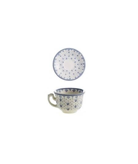 TAZA DE CAFE CON PLATO FLOR DE LIS AZUL