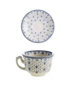 TAZA DE CAFE CON PLATO FLOR DE LIS AZUL