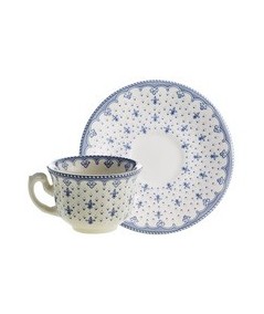 TAZA DE CAFE CON PLATO FLOR DE LIS AZUL