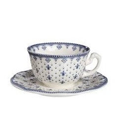 TAZA DE CAFE CON PLATO FLOR DE LIS AZUL