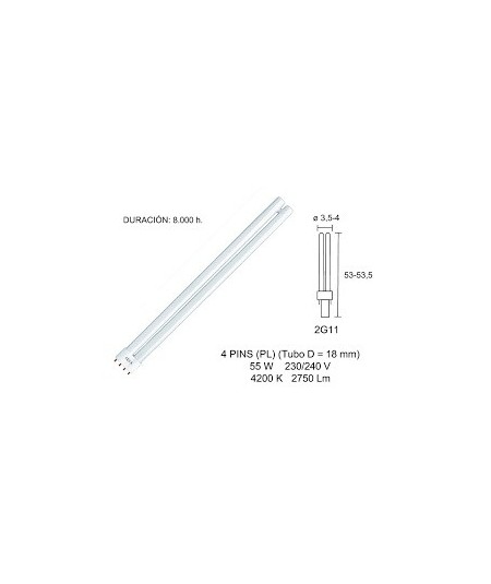 BOMBILLA PL 4PINS 2G11 55W 2700LM 4200K 270º