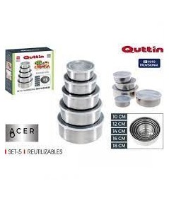 5 TUPPERS ACERO INOX 10-12-14-16-18CM QUTTIN